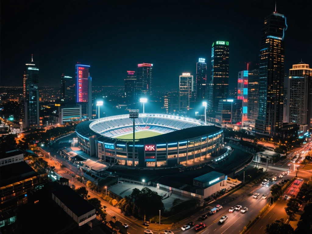 除了灯光，mk体育场夜景的魅力还在于它与周边环境的